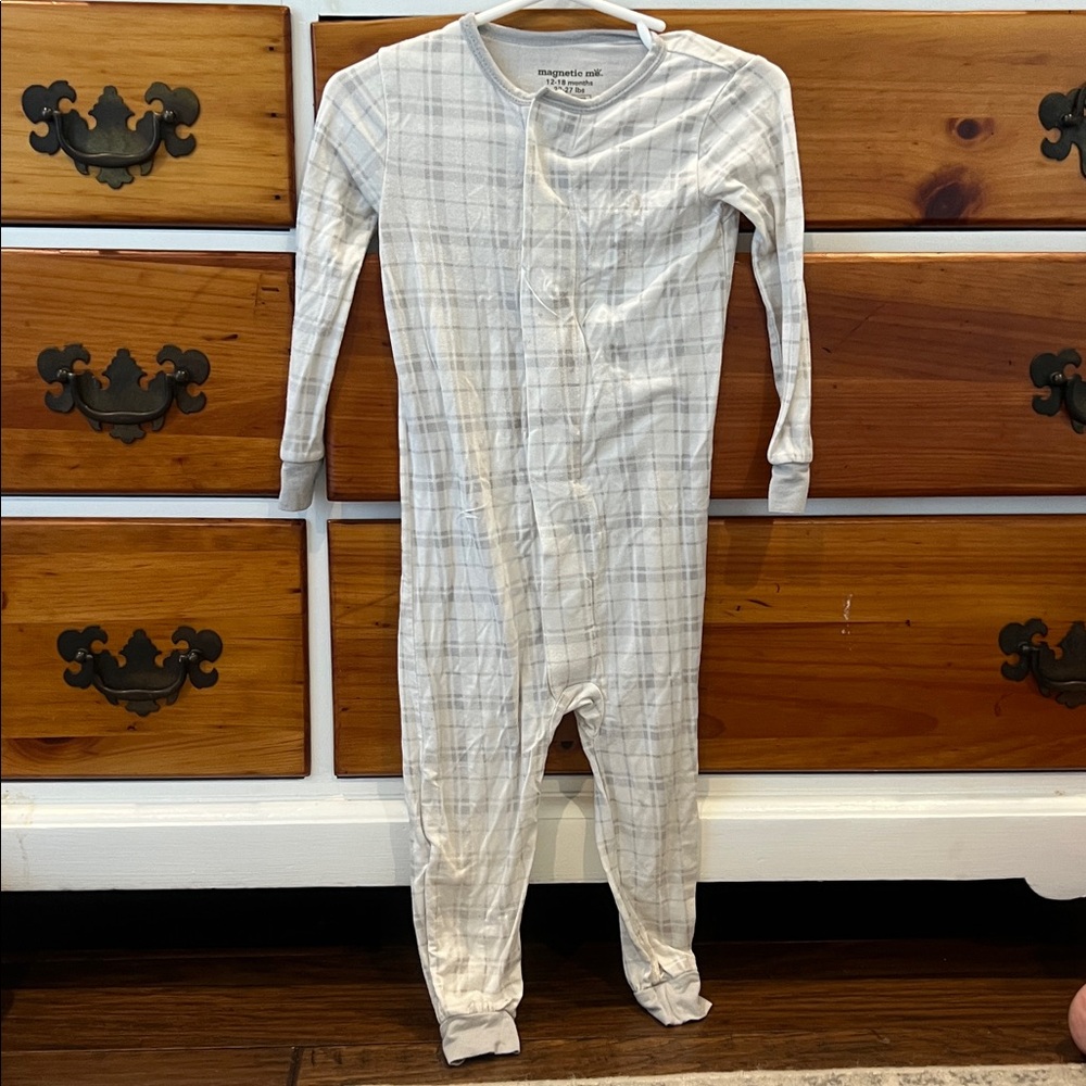 Magnetic Me White Plaid Baby Onesie